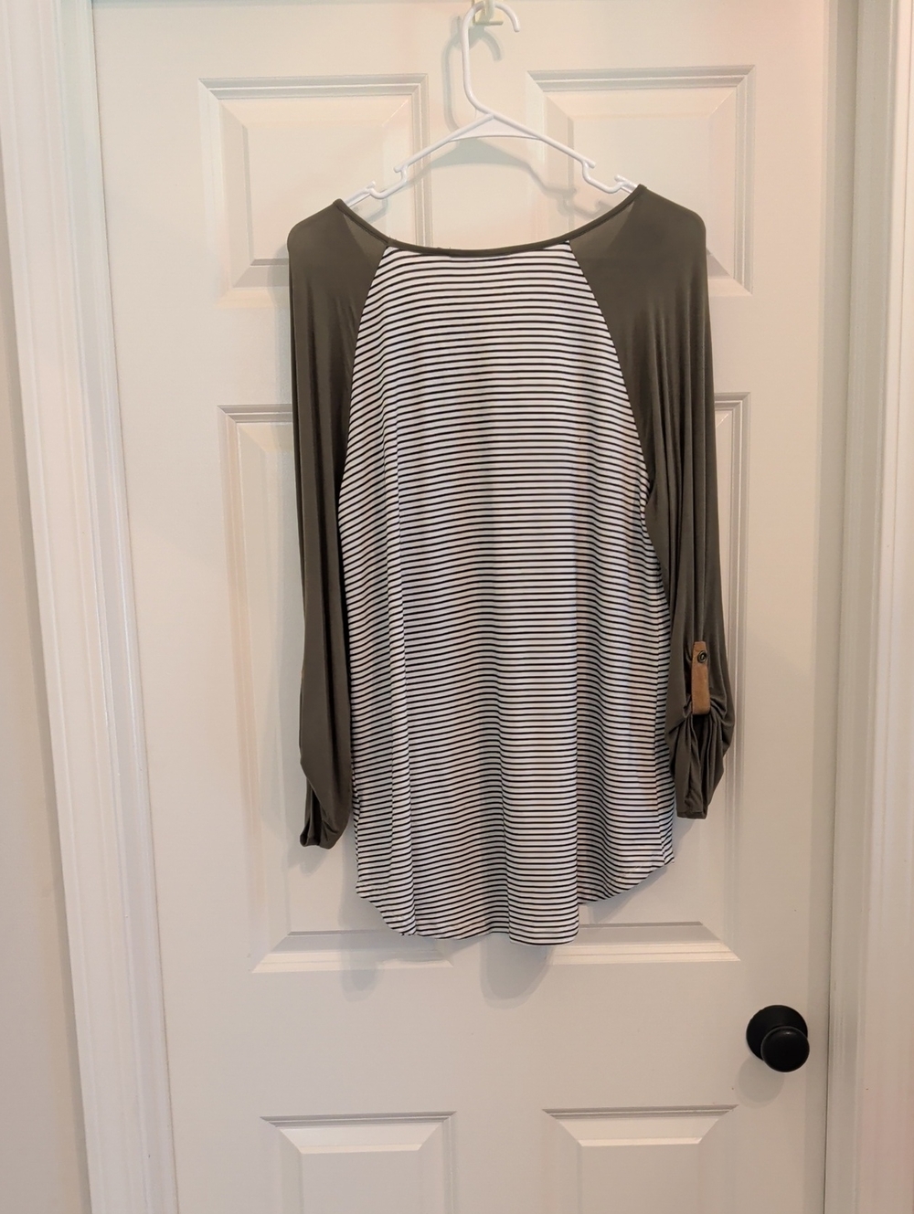 Doe & Rae Olive Raglan Striped Pocket Dress - Picture 5 of 5